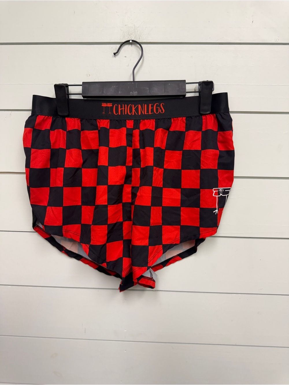 Chicknlegs black and red checkered running shorts women's size medium